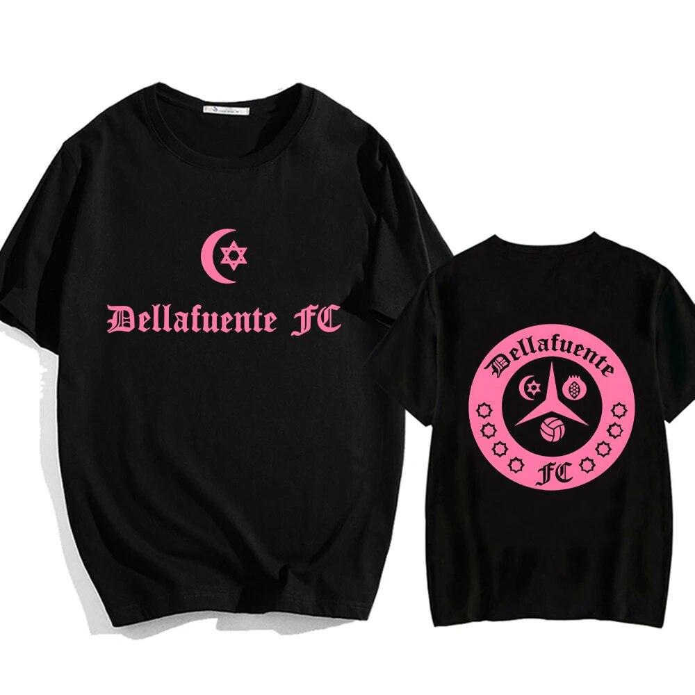 Dellafuente Pink Letter Fashion T-shirt Unisex Women Thick Cotton Short Sleeve Tees Hip Hop Summer Vintage Black Tshirts Clothes