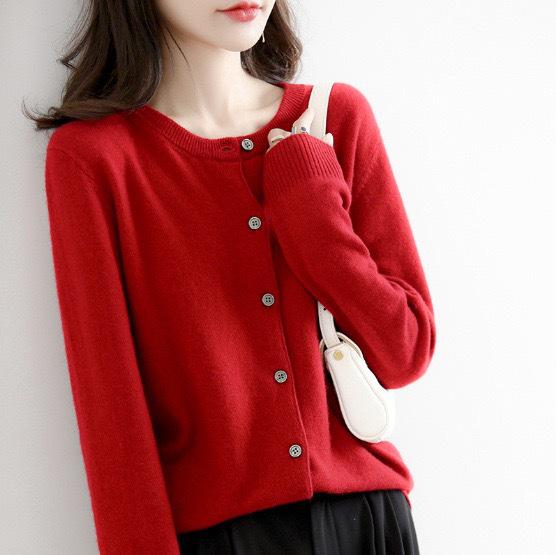 Женский универсальный кардиган свободного кроя на весну/осень 2025 года - Модный однотонный с круглым вырезом