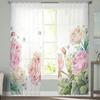 Pink Roses With Butterflies Sheer Curtains Bedroom Voile Curtain Living Room Window Sheer Curtains Kitchen Tulle Drapes