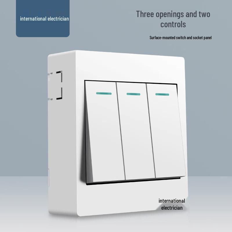 Двухклавишный настенный выключатель и панель розетки типа 86 с открытой проводкой и пятью отверстиями