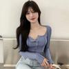 Knitted Top for Women Long Sleeve Slim Fit Casual Style Solid Color