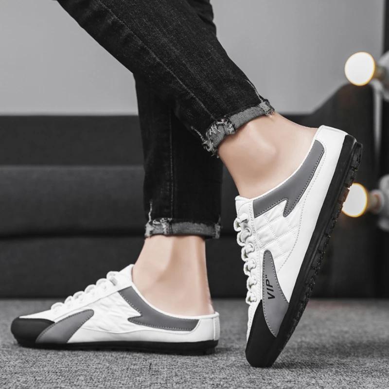 Модные летние мужские тапочки Брендовые мужские кроссовки Повседневная обувь для мужчин Лоферы Плоские теннисные туфли Высококачественные мужские полутапочки tenis hombres