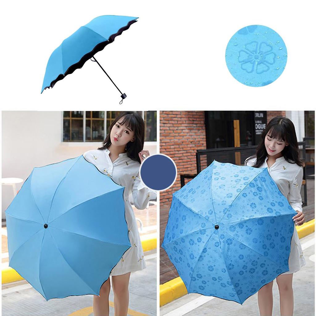 Portable Manual Folding Umbrella Flowering Umbrella In Water Black Coated Rainy Sun Umbrella 3 Folding Sun Protections