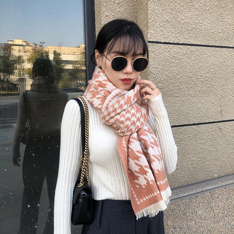Qiandongge Winter Thickened Imitation Cashmere Fringed Scarf Warm Dual-purpose Long Shawl Knitted Fashion Scarf