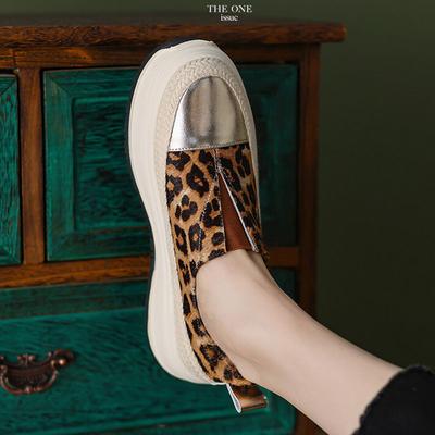 Женские туфли на платформе с каблуками, модные леопардовые мокасины, толстая подошва, льняное плетение, эспадрильи, эластичные ленты, туфли без застежек, повседневная обувь на плоской подошве