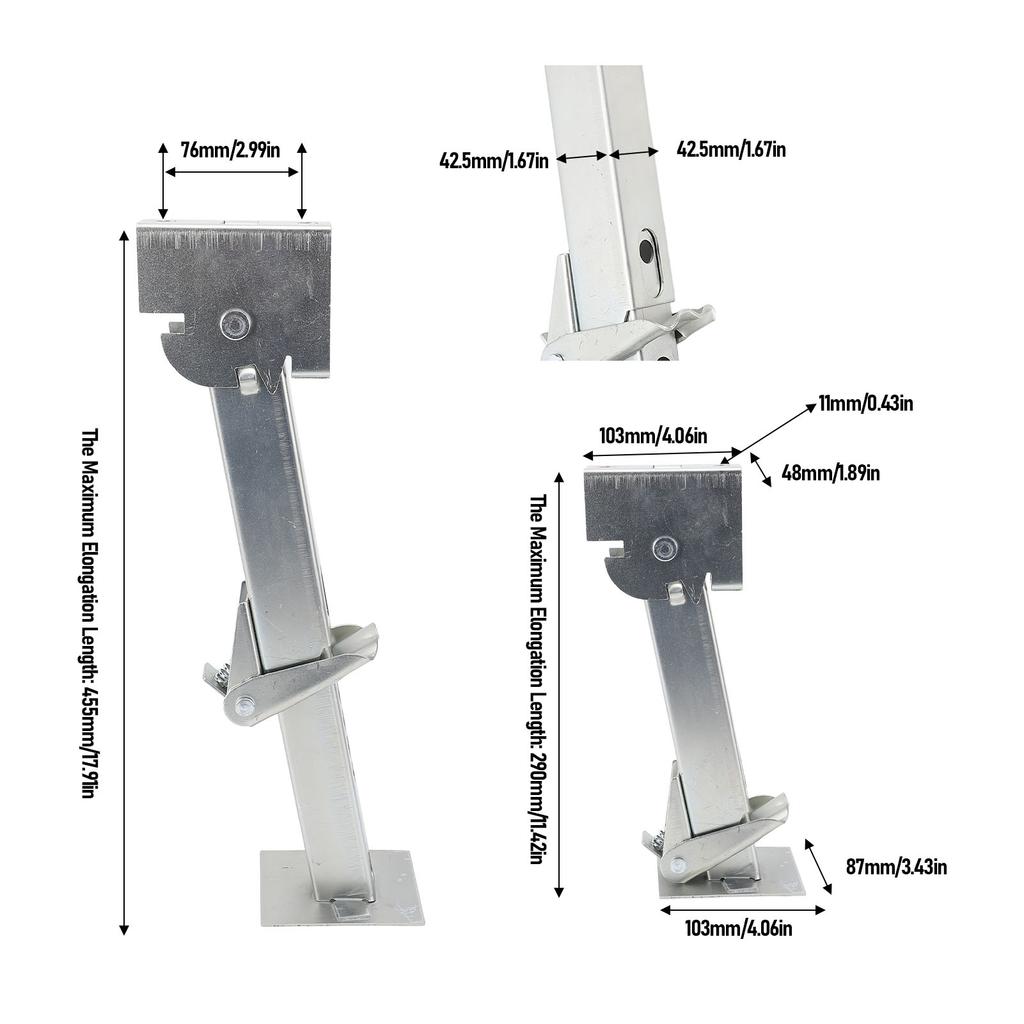 Adjustable Trailer Stabilizer Jack Folding Trailer Swing Down Stabilizer Jack 290 To 455mm Versatile for Off Road Vehicle