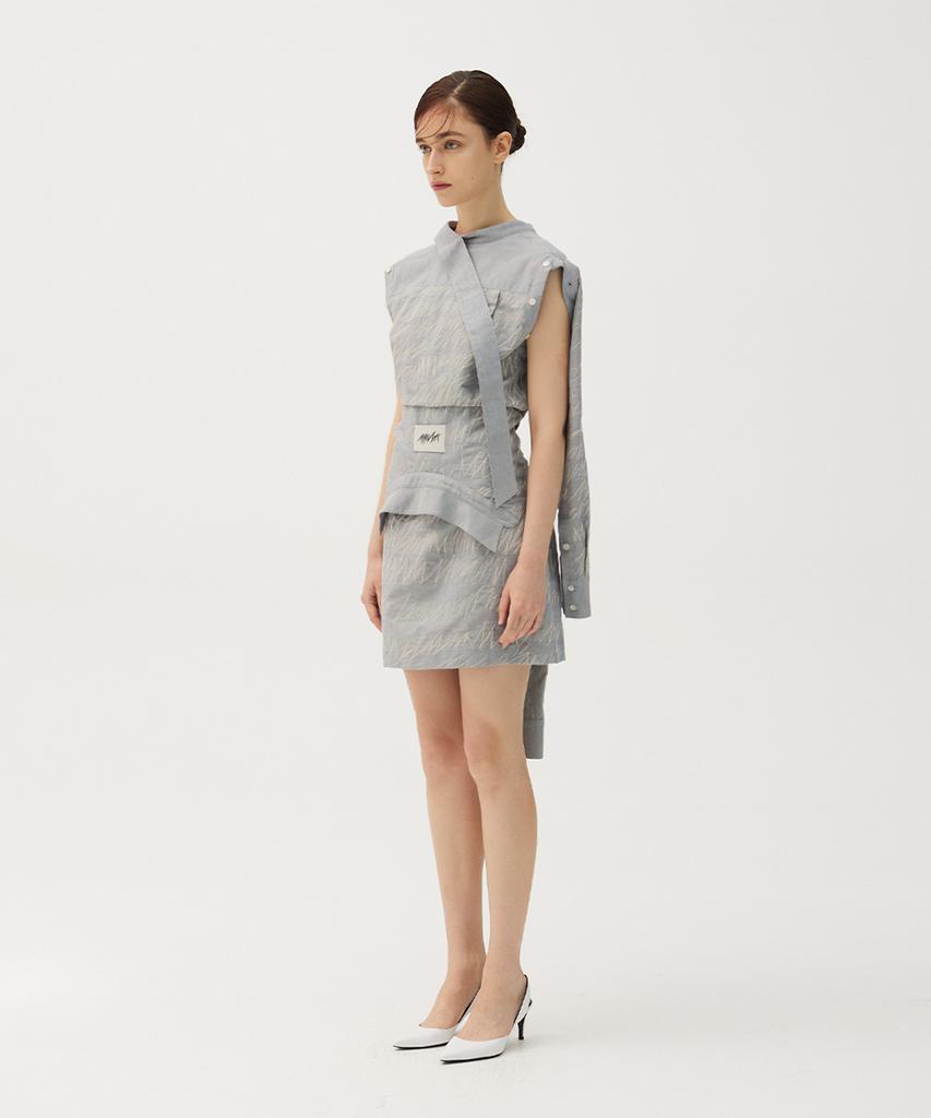 Meuameu Denim Stitch Off-Sleeve Tied Shirt