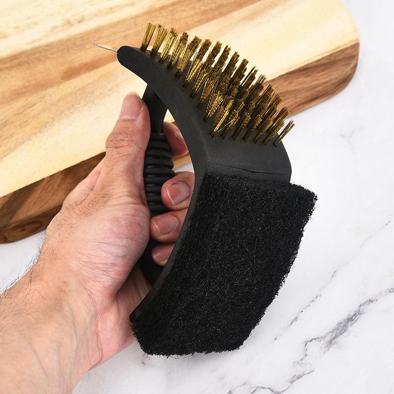 3-in-1 BBQ Cleaning Brush Comfortable Grip Handle Stainless Steel Wire Barbecue Brush Multi Purpose Brush for Cleaning Grills