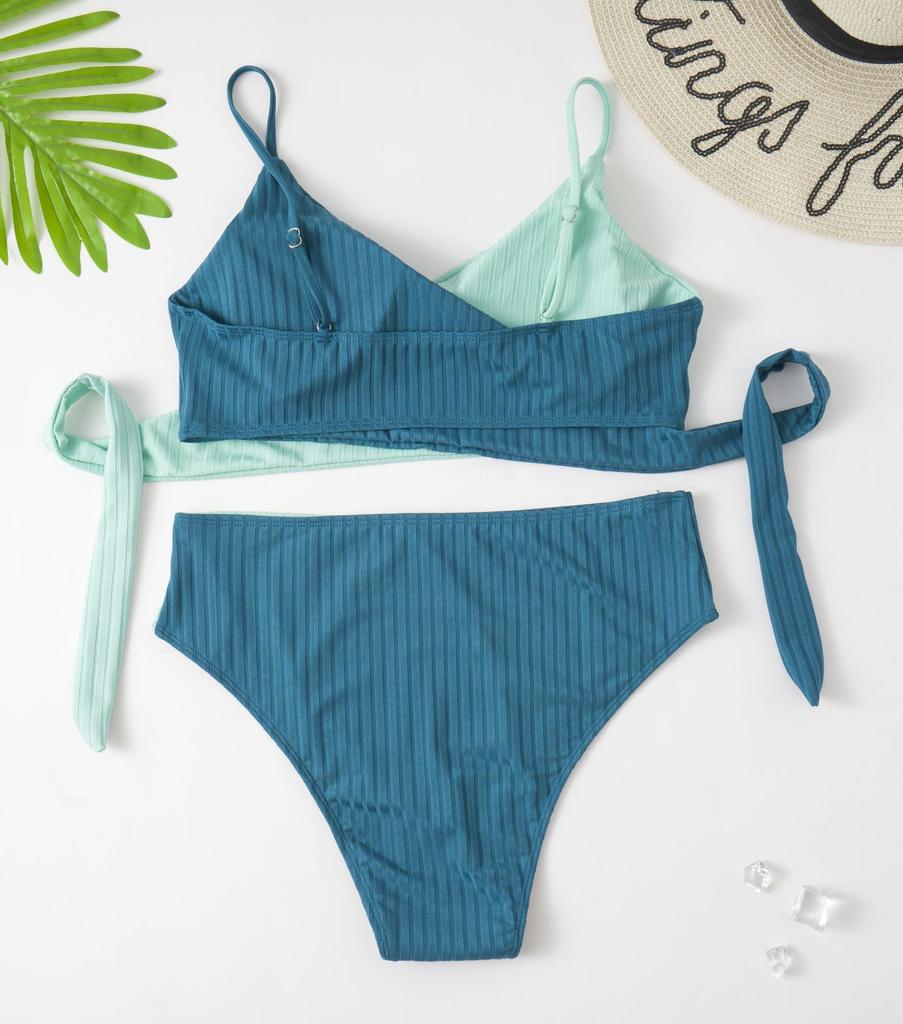 Women's Large Size Colorful Straps Bikini Summer Beach Collision Swimsuit Sports Beach Plus Size Swimsuit Sets