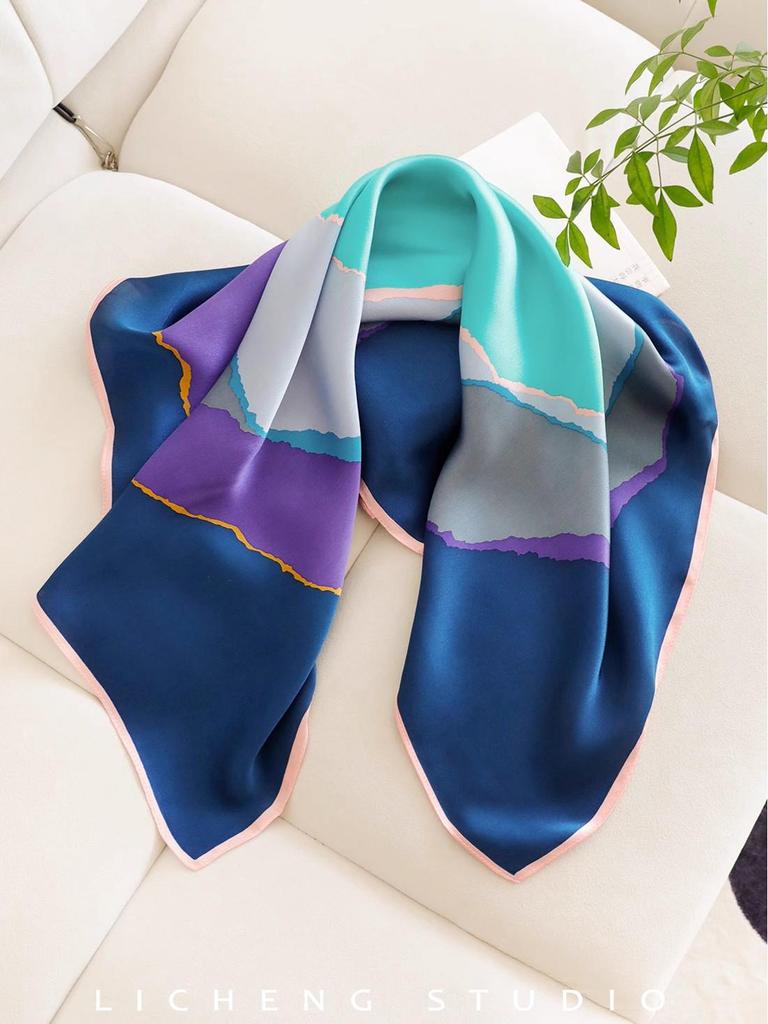 Yang Caiyu Style Striped Silk Square Scarf - Summer Sunscreen Accessory & Headband