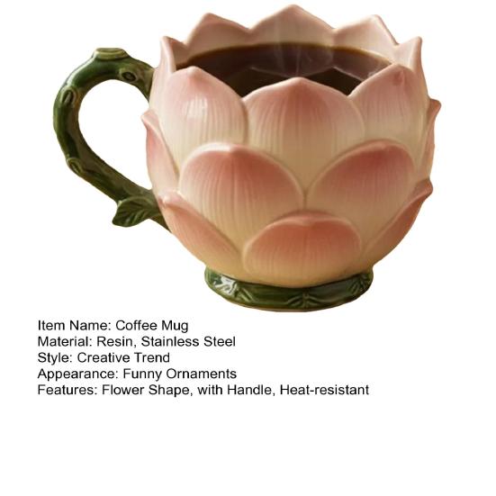 Flower Coffee Mug with Large Capacity Tea Milk Water Floral Shape Handle Heat-resistant Drinking Cup Decoration