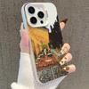 Серебряный чехол для iPhone 13/14 Pro, 15 Pro Max, 16 Pro, 17 с новым дизайном в стиле масляной живописи