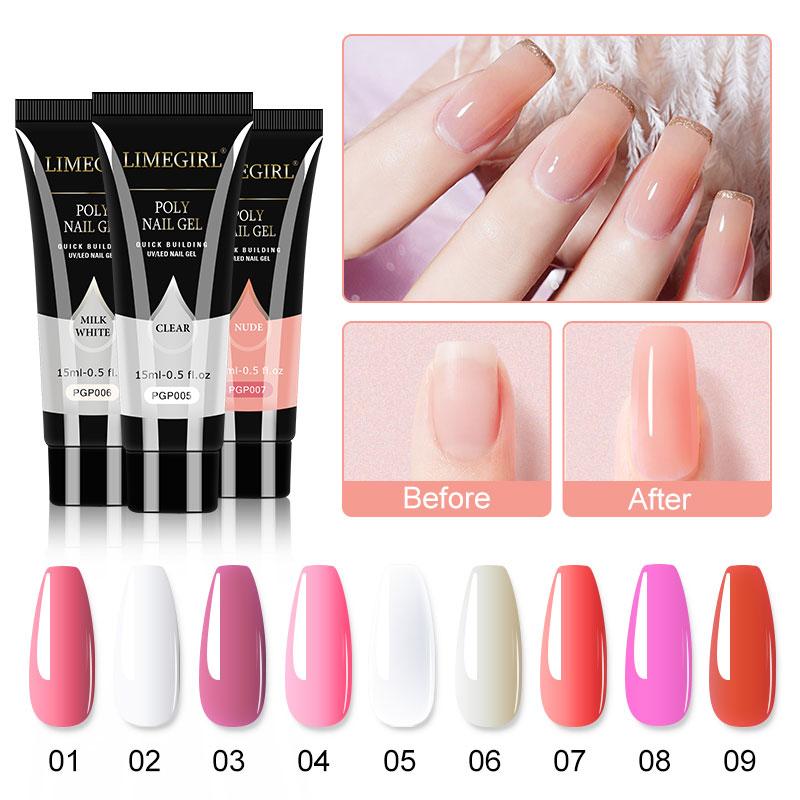 Limegirl 15ml PolyGels Set Nail Gel Kit For Manicure Set Acrylic Solution Builder Clear Color Gel Extension Nail Tools Set