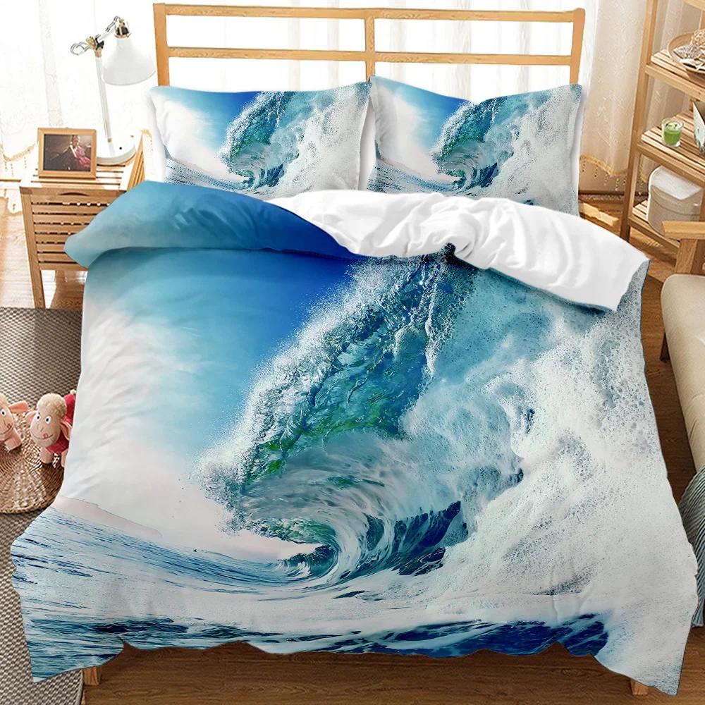 Beach Themed Bedding Set Blue Ocean Duvet Cover Set Starfish Coastal Bedding Beach Queen/King/Full Polyester Comforter Cover
