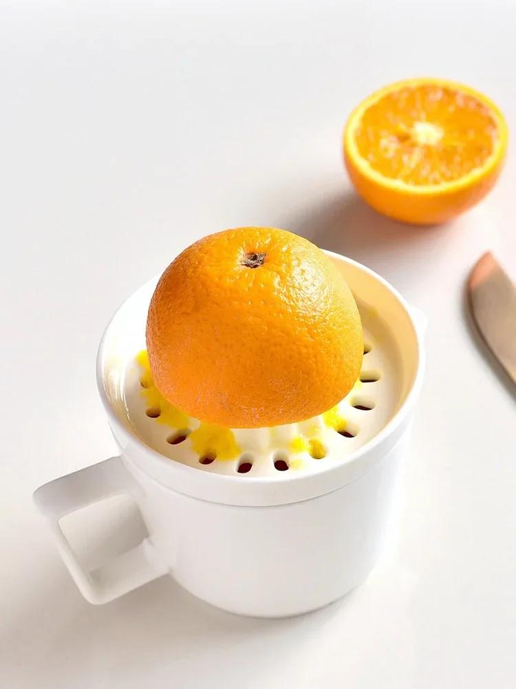Ceramic Manual Two-in-one Juicer Mug Simple Pure White Easy To Clean Manual Juicer Fresh Fruit Squeezer