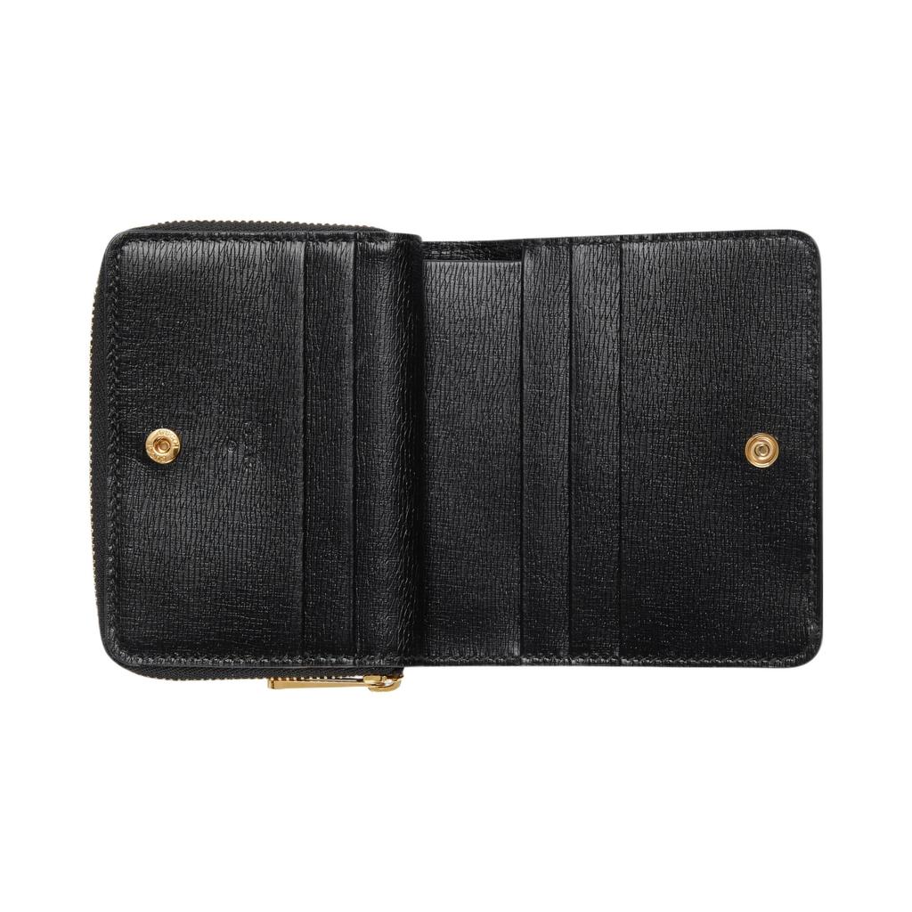 Gucci Logo Black Textured Leather Zip Around Wallet For Women Daily Use
