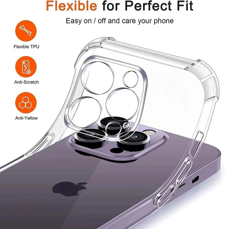 Противоударный силиконовый прозрачный чехол для телефона для iPhone 17Air 16 13 11 12 14 Pro Max Mini Защита объектива Задняя крышка для iPhone 15 PRO XS MAX X XR Puls