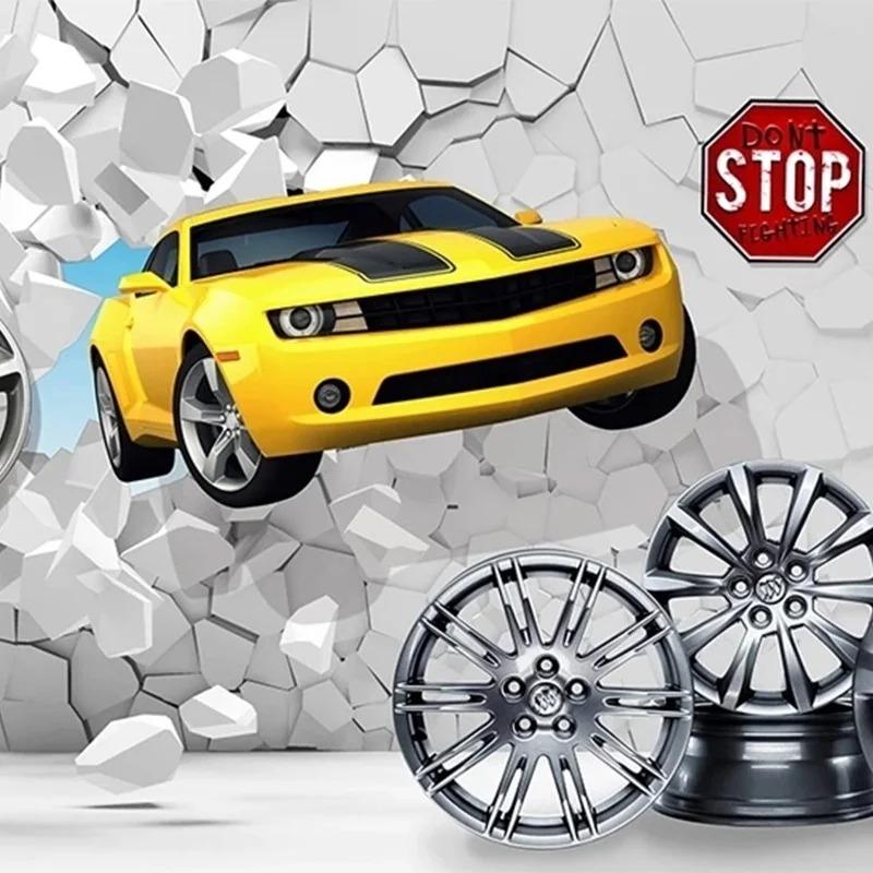 3d обои Современные креативные мультяшные автомобильные настенные фрески Бар Кофейня Авторемонт Фоновые наклейки Фреска