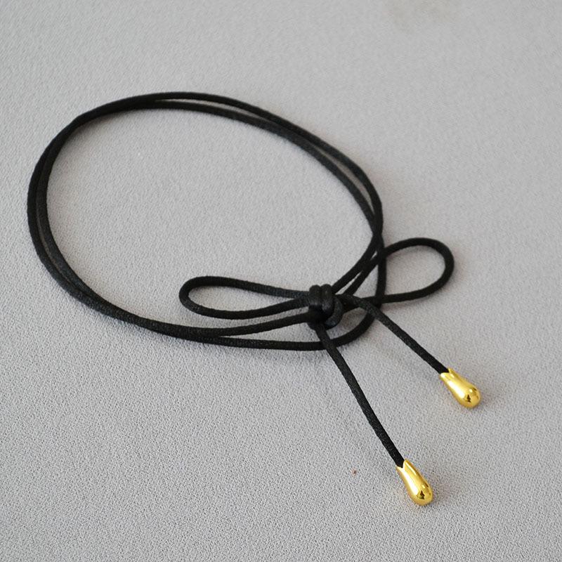 Нишевое черное веревочное регулируемое длинное колье-чокер с бантом