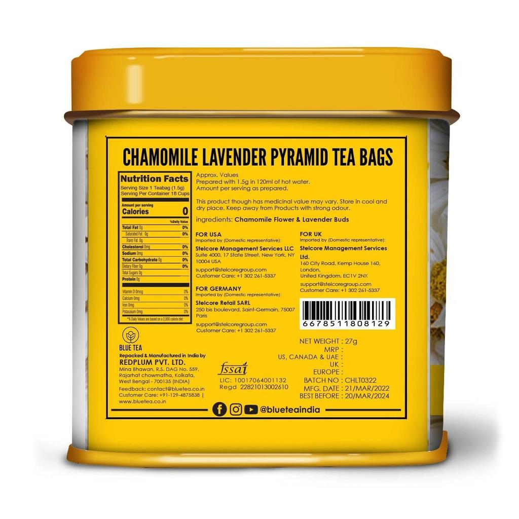 Чай из Ромашки и Лаванды (18 пак, 1,83 г), Chamomile Lavender Herbal Tea,  Blue Tea