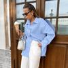 French cotton and linen shirt women's 1116 autumn fashion commuter loose medium and long blue lapel long-sleeved shirt