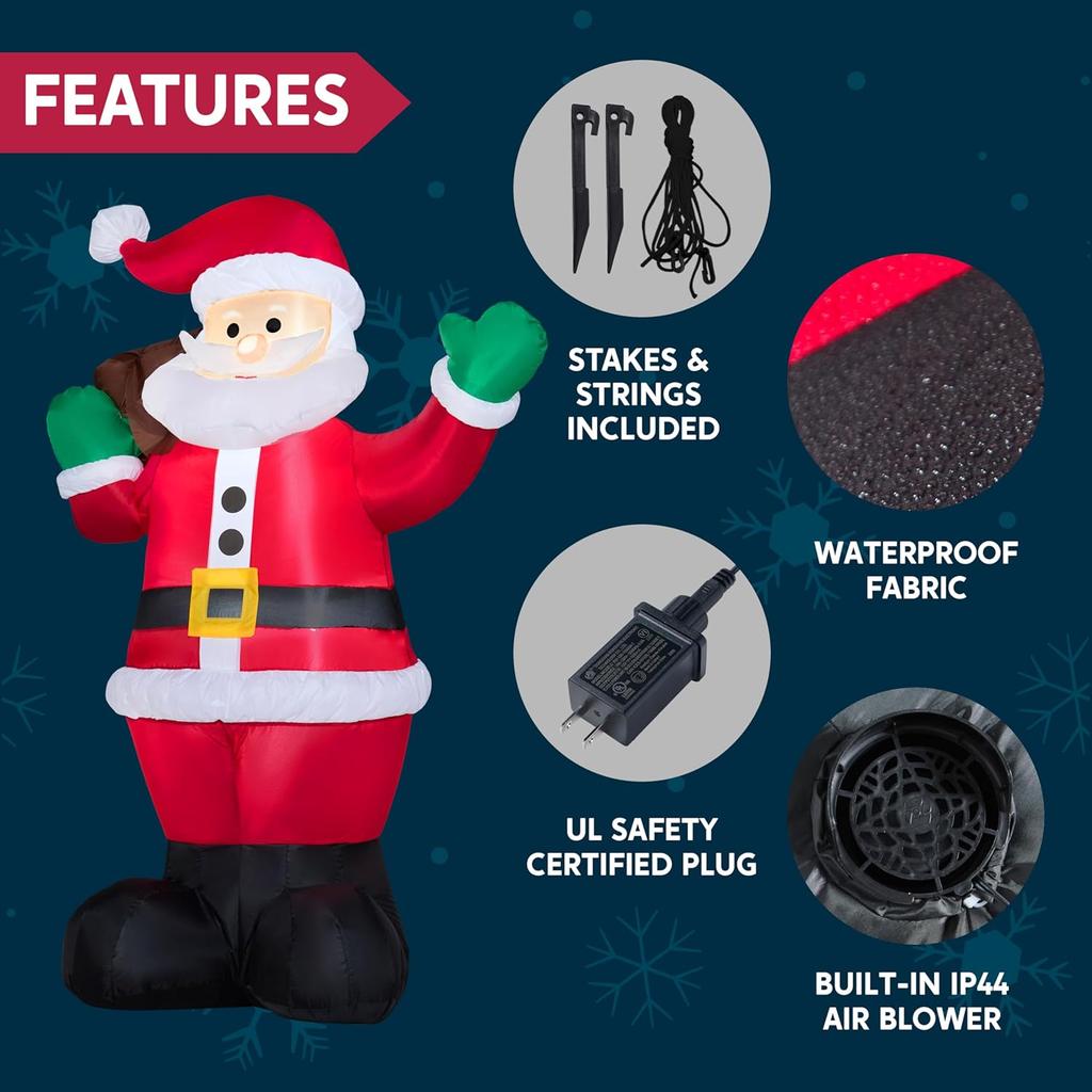 JOYFY 6 футов Рождественский надувной Санта с мешком подарков Надувные рождественские украшения для рождественского двора сада газона зимние украшения