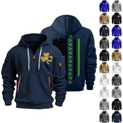 Улица. Толстовка с капюшоном Patrick's Green Flag Print для мужчин, пуловер на молнии для мужчин, спортивная повседневная толстовка больших размеров