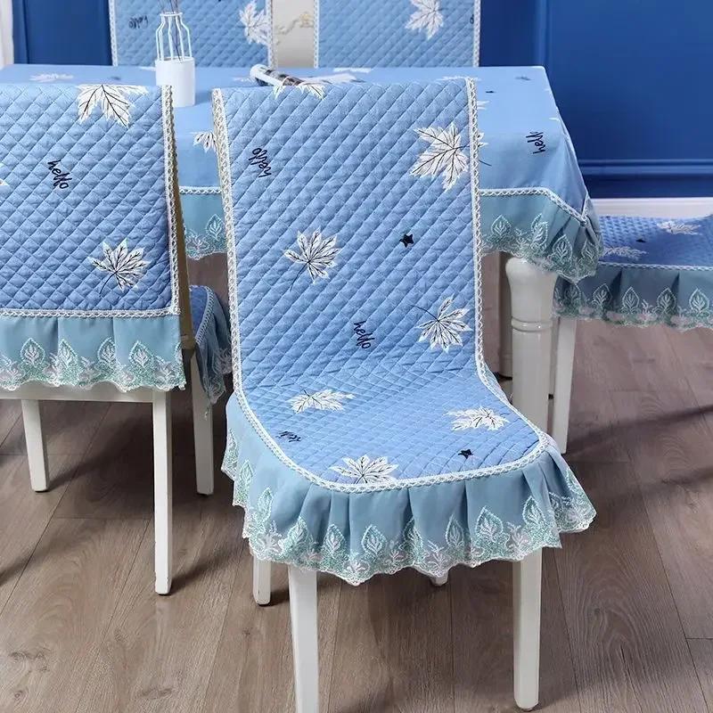 Кружевная спинка стула, стол и чехол на стул, домашняя прямоугольная скатерть, художественная скатерть, обеденный стул, встроенная подушка