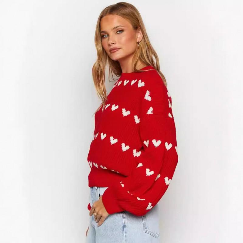 Womens Loose Knit Sweater With Heart Fall Winter Casual Pullover Valentines Day