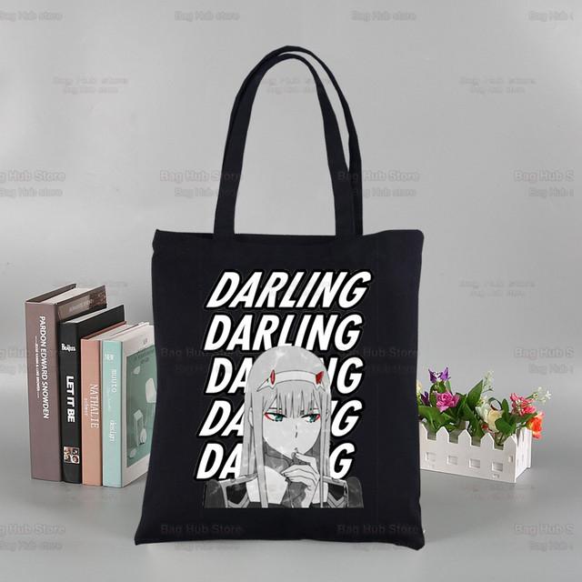 ZERO TWO аниме черные женские сумки холст Darling in the Franxx Tote сумки для покупок многоразовая сумка для покупок эко складная