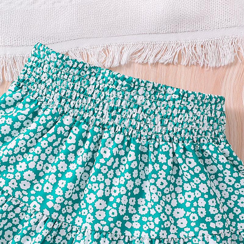 Комплекты для девочек 8-12 лет, красный топ с бретелькой на бретельках с цветочным принтом для маленьких девочек + красная юбка с цветочным принтом, костюмы в корейском стиле, летние повседневные комплекты одежды