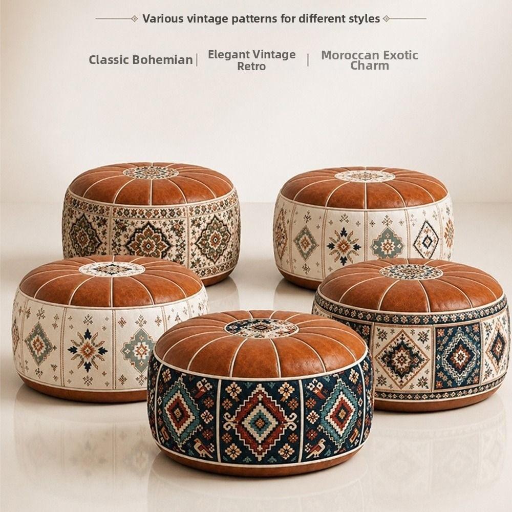 Fillable Design Ottoman Pouf Boho Pattern Storage Ottoman New Footstool Cover Home Use