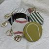 Sport Themed Mini Coin Purse Ball Shaped PU Leather Keychain for Athletes Gym Essentials