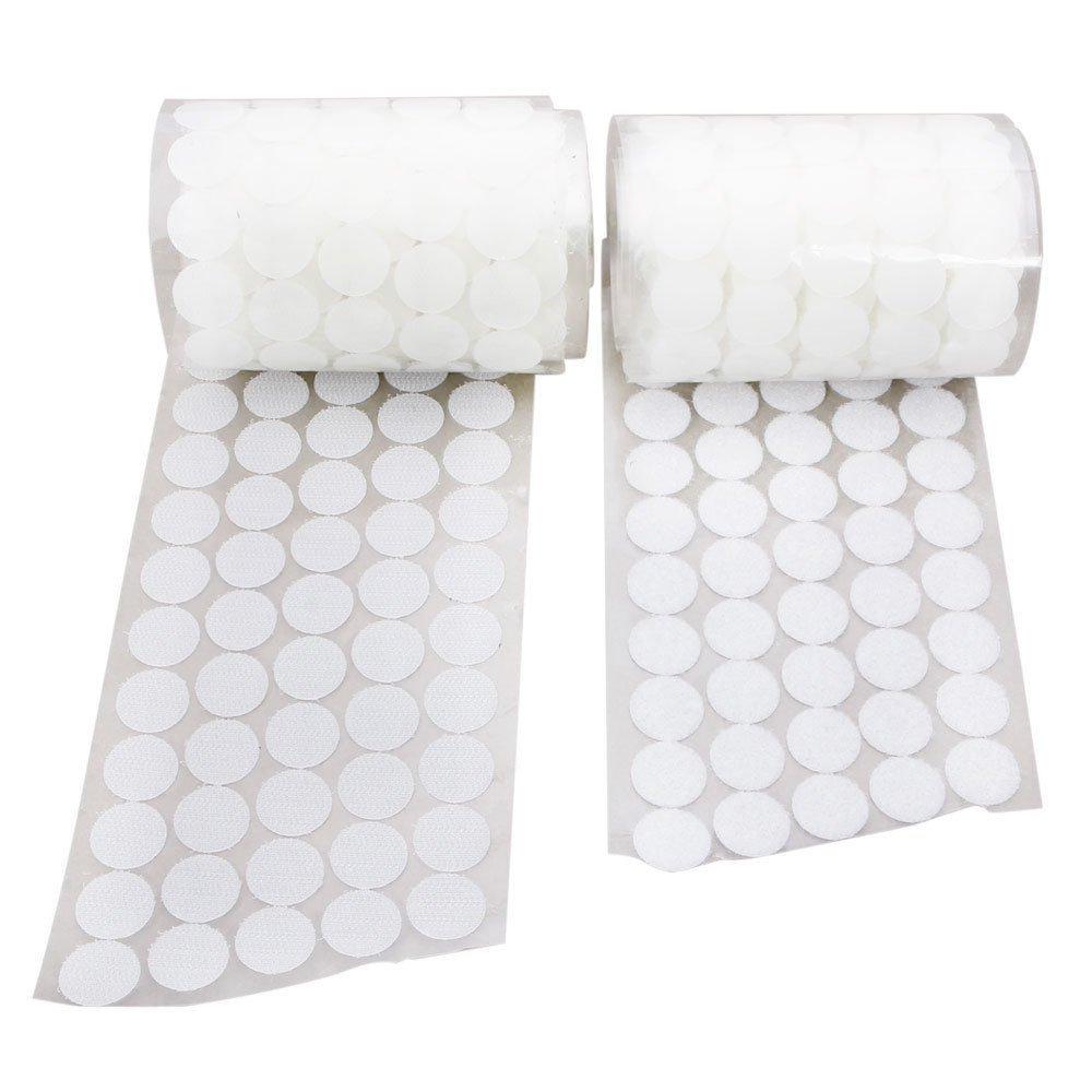 1000pcs Loop Side Adhesive Tapes Sticky Back Dots, 3/4" Diameter, White