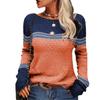 Autumn Winter Women's Lace Up Elegant Commuter Top Long Sleeve Knitted Striped Colour Blocked Round Neck Jumper Luxurious Relaxed Versatile Top