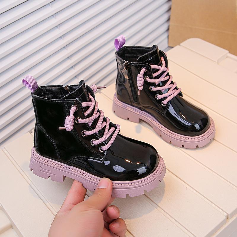 Универсальные детские блестящие кожаные ботинки для середины осени и зимы