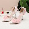 New High Heels Women's Shoes Pearl Lace Pointed Classic Sandals Thin Heels Shallow Mouth Fashion Versatile Bridal Shoes