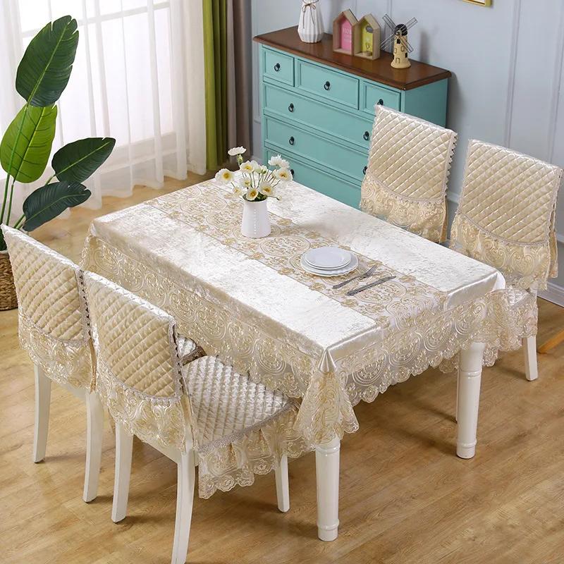 Бархатная 3D скатерть с полыми кружевными краями, водонепроницаемая, маслостойкая, пылезащитная, настольный коврик, домашний обеденный стол, кофейная столешница