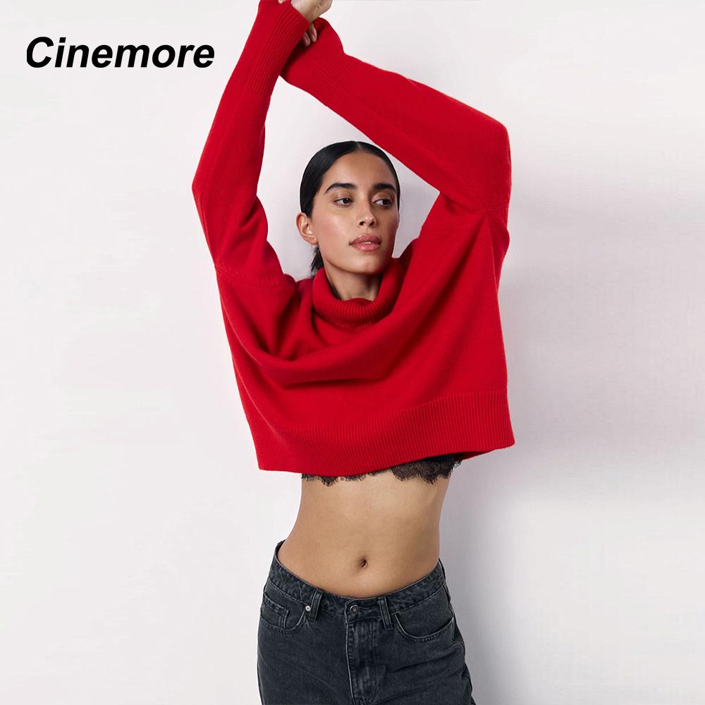 Cinemore Spring Autumn Women's Sweater Solid Oversize Casual Pullovers Warm Basic Long Sleeve Top O Neck Knitted Jumper Sweater
