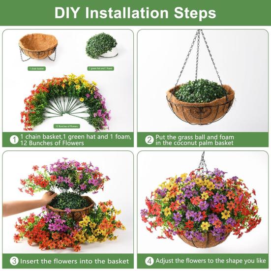 Искусственная подвесная корзина с цветами, УФ-стойкая, для улицы, Цветы из искусственного шелка, Эвкалипт в корзине для крыльца, патио, балкона