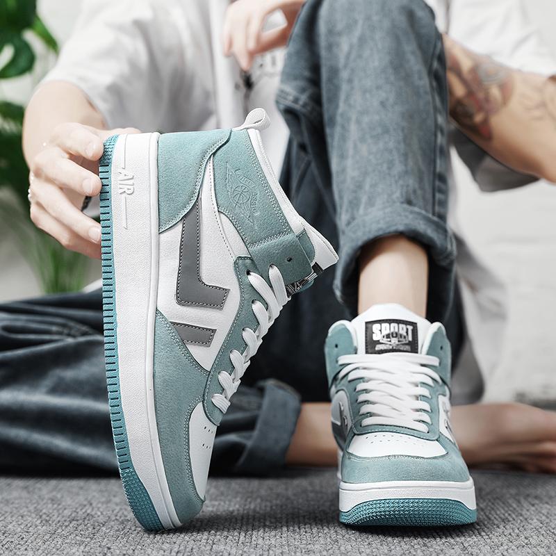 Fashion Men's Trending Four Seasons High Top Skateboarding Breathable Shoes Large Size Students Male Casual Soft Sole Comfortable Sneakers for Teens