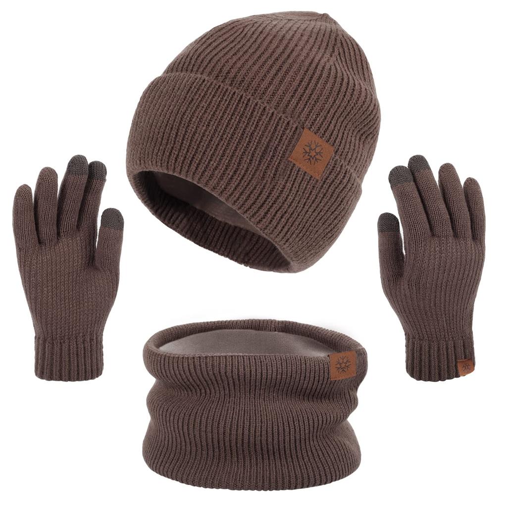 Geyanuo Вязаный шарф и перчатки Теплый Теплый и Идеальный для улицы и для мужчин и женщин Набор из 3 предметов Шапка, Шарф, Набор, Подкладка из флиса, Мягкий, Пеший туризм, Лыжи,