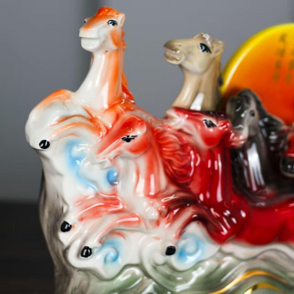 Керамическая бутылка для ликера 'Лошадь по гороскопу' - Стиль 'Восемь скачущих коней' - Герметичный винный кувшин Настольное украшение