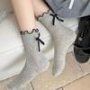 New Thin Mid Tube Socks Bow Anti Pilling Pile Socks Breathable Hollow Mesh JK Socks Spring/Summer