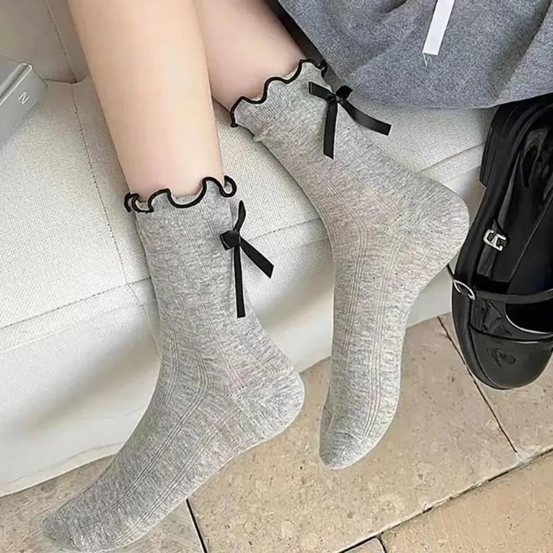 New Thin Mid Tube Socks Bow Anti Pilling Pile Socks Breathable Hollow Mesh JK Socks Spring/Summer