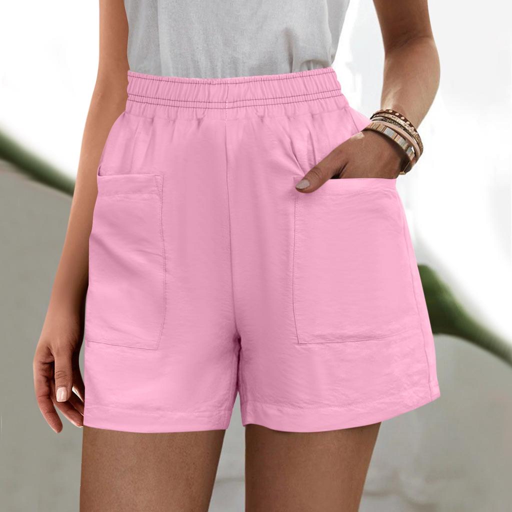 Женские однотонные брюки, модные повседневные шорты с карманами и эластичной резинкой на талии