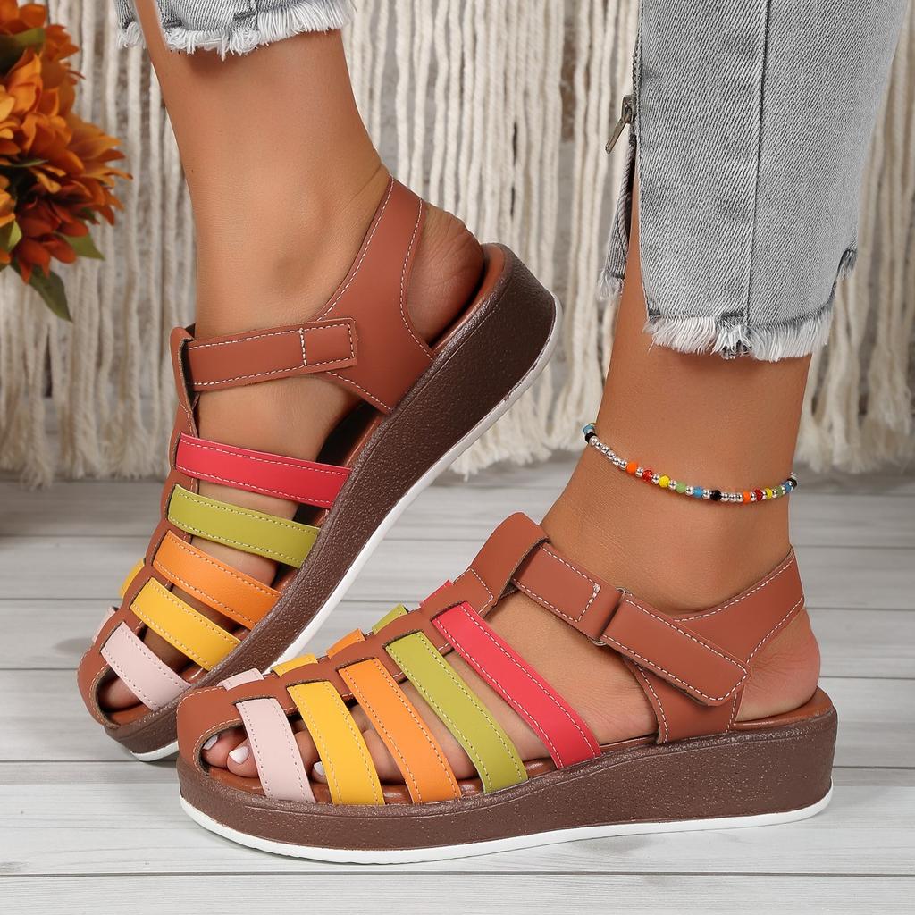 Women's Shoes 2024 Baotou Hollow Women's Sandals Summer New Retro Roman Shoes Fashion Mixed Colors Wedges Sandals Women Zapatos