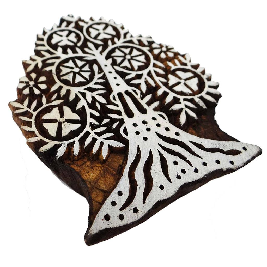 Ксилография Штамп Дерево Блокпринт Граница Штамп Коричневая Индийская Текстильная Печать