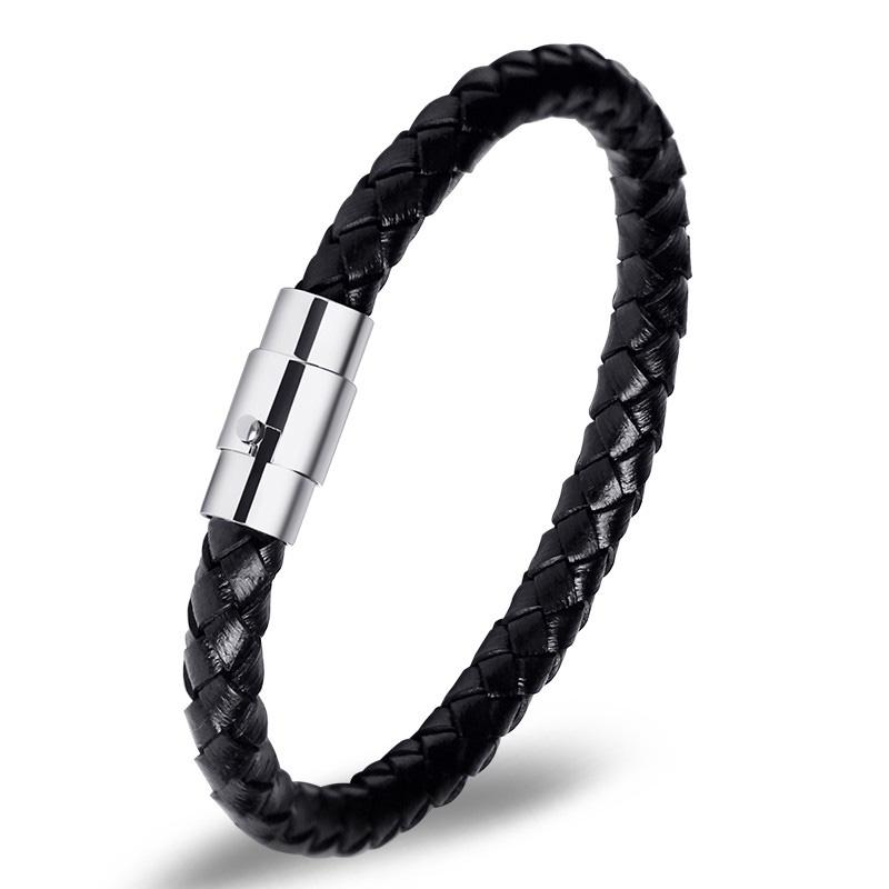 Leather Rope Steel Braided Leather Magnetic Clasp 1 Piece Handmade Woven Bracelet Wrap Silk Fashion Jewelry Accessory
