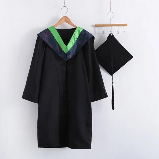 Bachelor Uniform with Hat V Neck Knee Length Long Sleeve Hidden Button Liberal Arts Student Graduation Robe Graduation Party Clothes